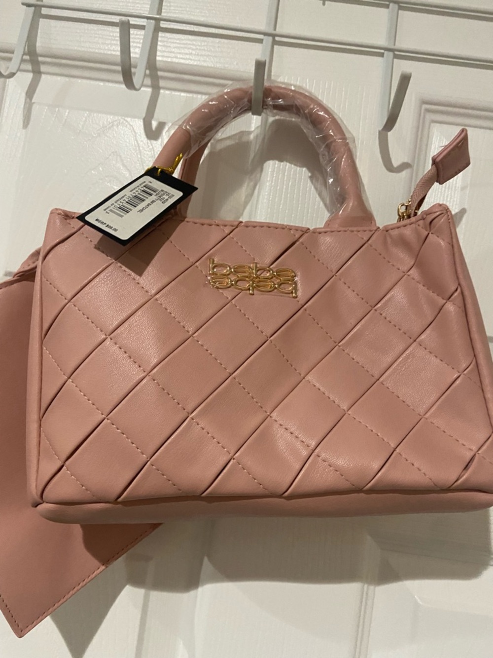 bebe Quilted Satchel in Pink with Gold Logo